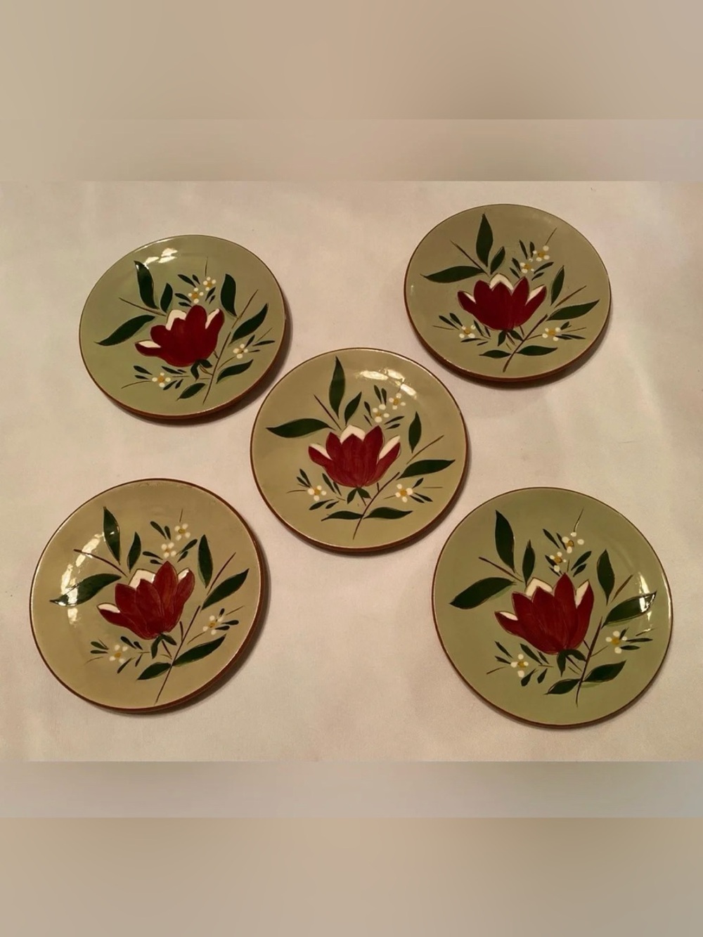 Stangl Pottery 'Magnolia' Bread & Butter Plates Set 5 Vintage 1950-70 MCM